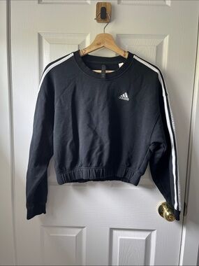Adidas Black Cropped Sweatshirt with White Stripes